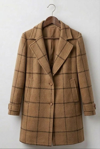 Manteau long à carreaux pour femme
