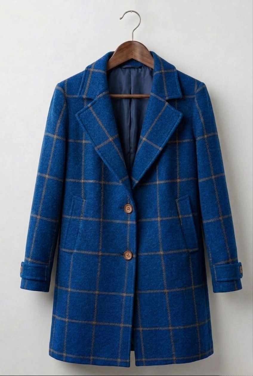 Manteau long à carreaux pour femme