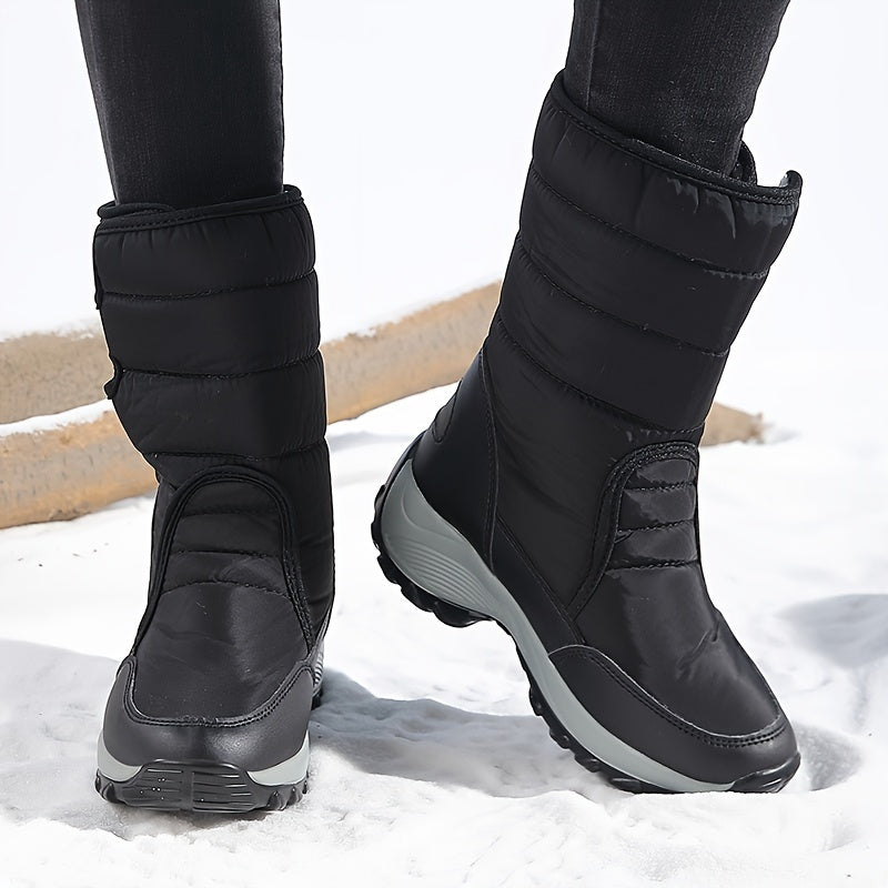 Bottes de neige mi-mollet matelassées à fermeture auto-agrippante pour femme