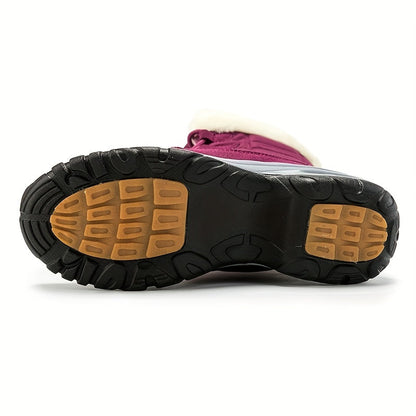 Bottes de neige mi-mollet à lacets avec manchette en fausse fourrure pour femme