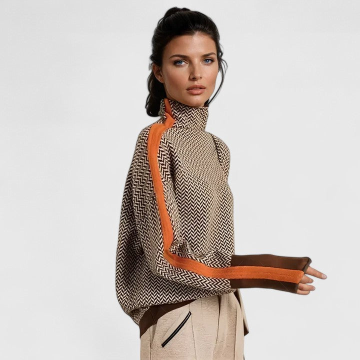 Pull en maille chevron à col montant pour femme