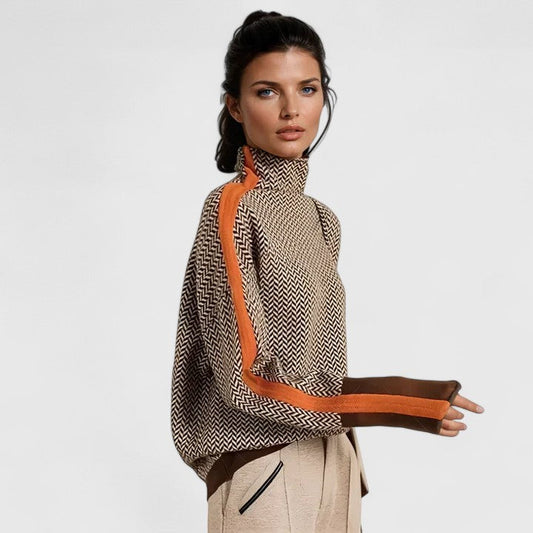 Pull en maille chevron à col montant pour femme