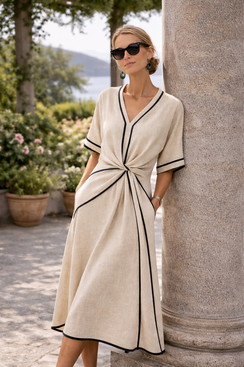 Elena | Robe midi à détails noués