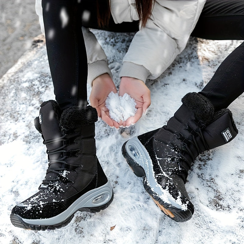 Bottes de neige mi-mollet à lacets avec manchette en fausse fourrure pour femme