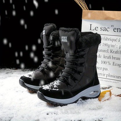 Bottes de neige mi-mollet à lacets avec manchette en fausse fourrure pour femme