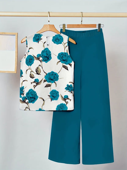 Alicia | Ensemble deux pièces floral cyan