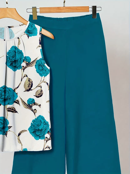 Alicia | Ensemble deux pièces floral cyan