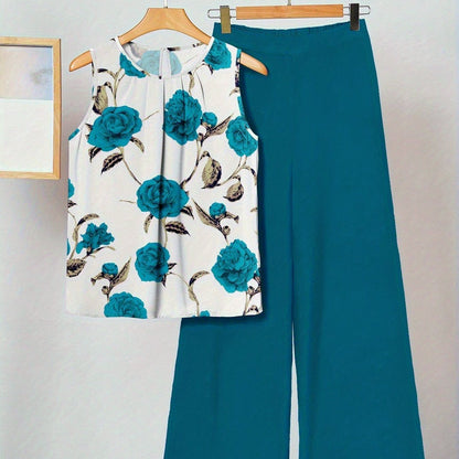 Alicia | Ensemble deux pièces floral cyan