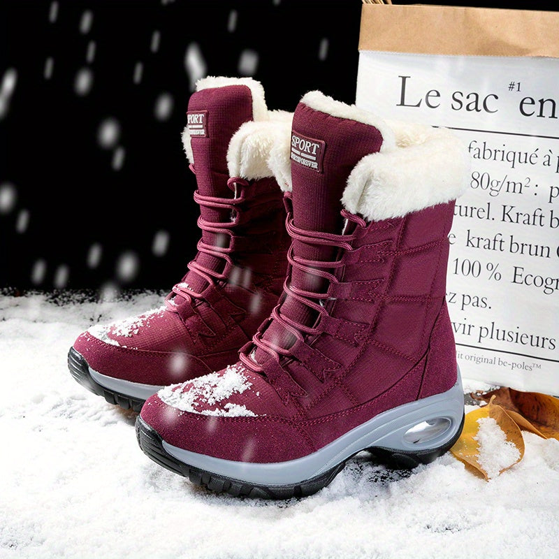 Bottes de neige mi-mollet à lacets avec manchette en fausse fourrure pour femme