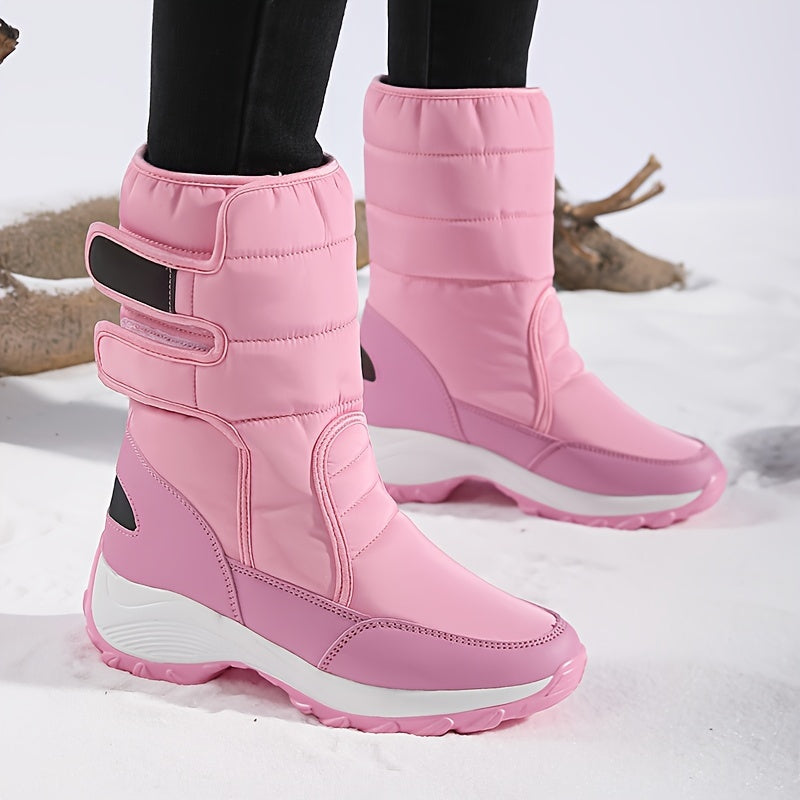 Bottes de neige mi-mollet matelassées à fermeture auto-agrippante pour femme