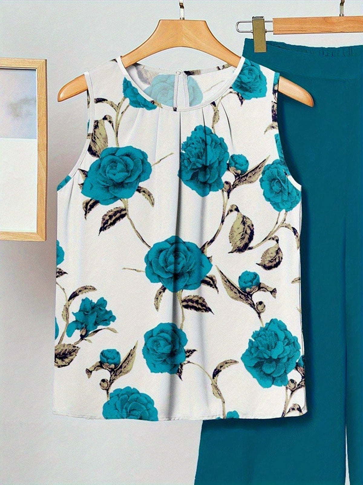 Alicia | Ensemble deux pièces floral cyan