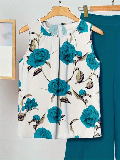 Alicia | Ensemble deux pièces floral cyan