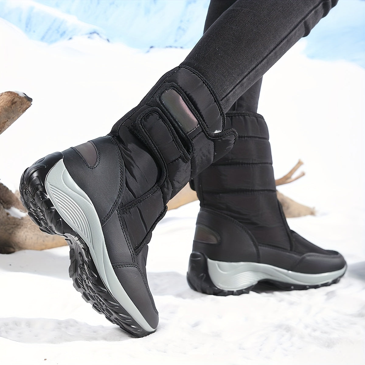 Bottes de neige mi-mollet matelassées à fermeture auto-agrippante pour femme