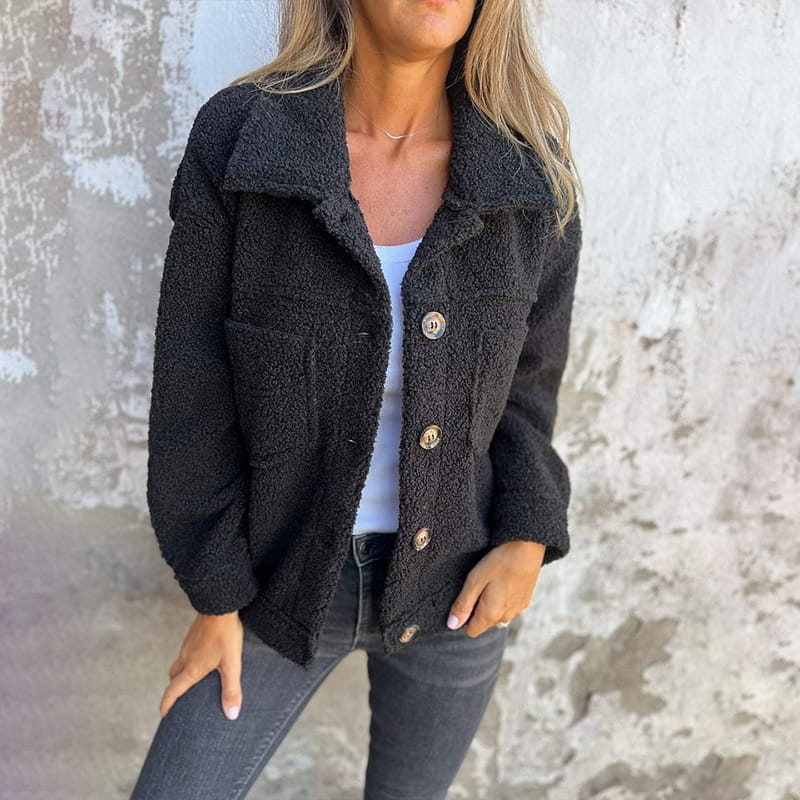 Manteau boutonné à revers crantés et coupe décontractée pour femme