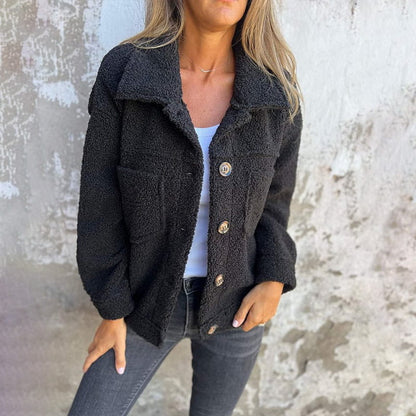 Manteau boutonné à revers crantés et coupe décontractée pour femme