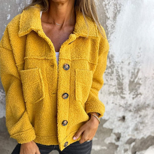 Manteau boutonné à revers crantés et coupe décontractée pour femme