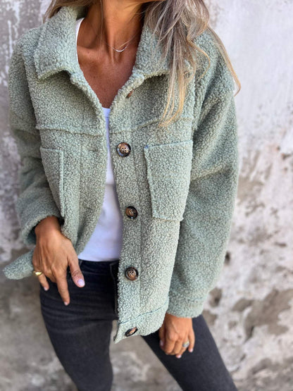 Manteau boutonné à revers crantés et coupe décontractée pour femme