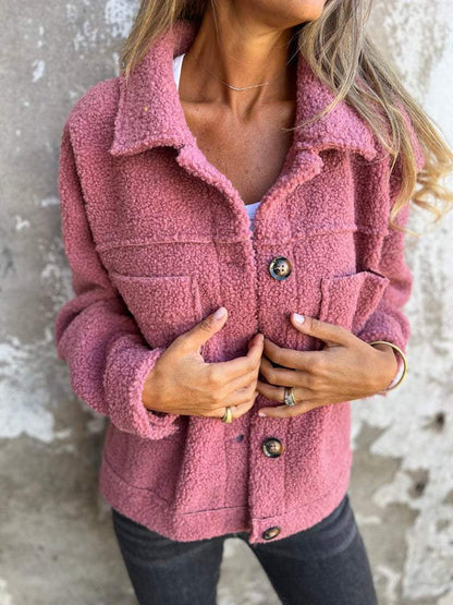 Manteau boutonné à revers crantés et coupe décontractée pour femme