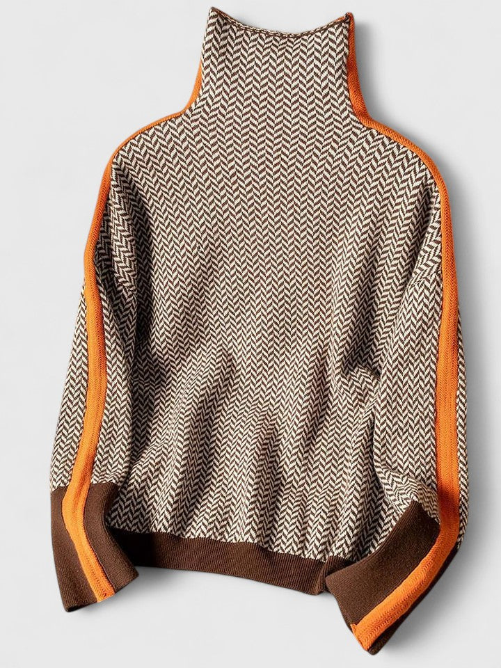 Pull en maille chevron à col montant pour femme