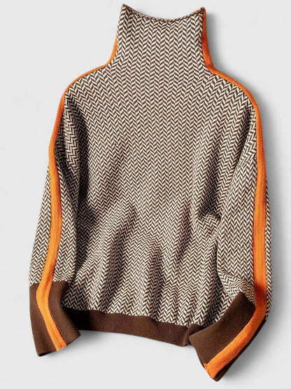 Pull en maille chevron à col montant pour femme
