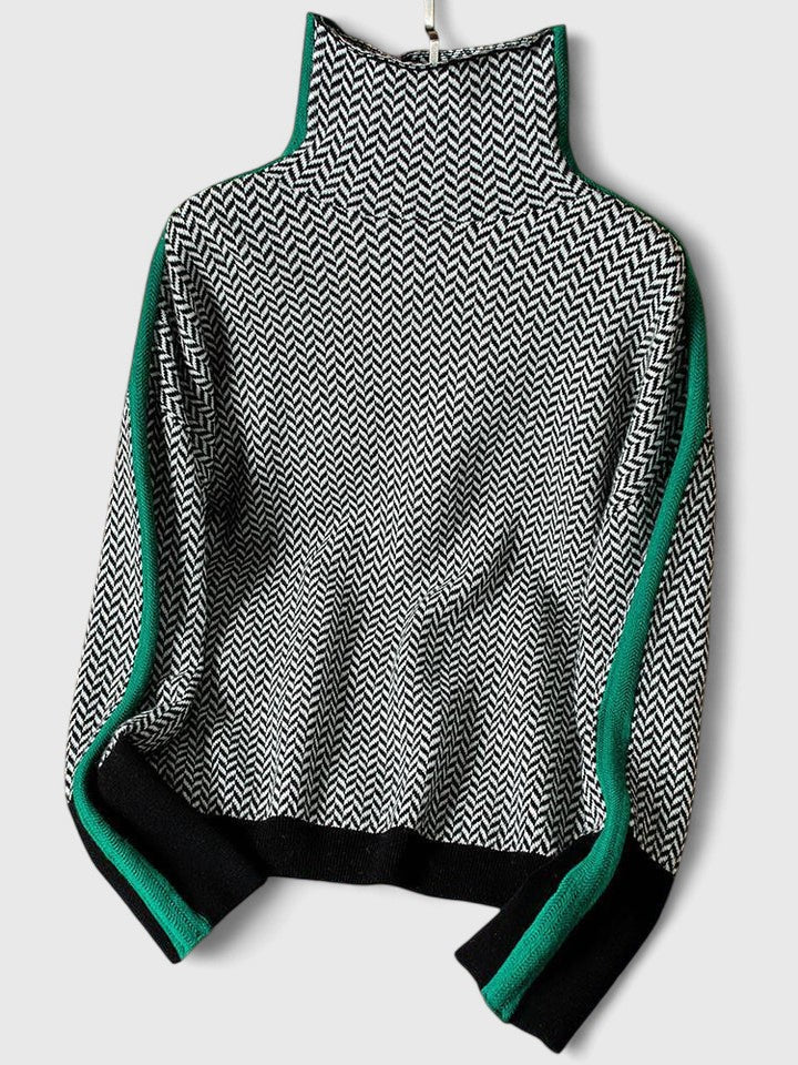 Pull en maille chevron à col montant pour femme