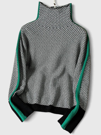 Pull en maille chevron à col montant pour femme