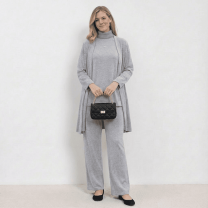 Barbara Cardigan Knit Top & Trousers Set | Refined Three-Piece Knit Co-Ord