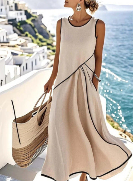 Elise | Robe longue à finitions contrastantes