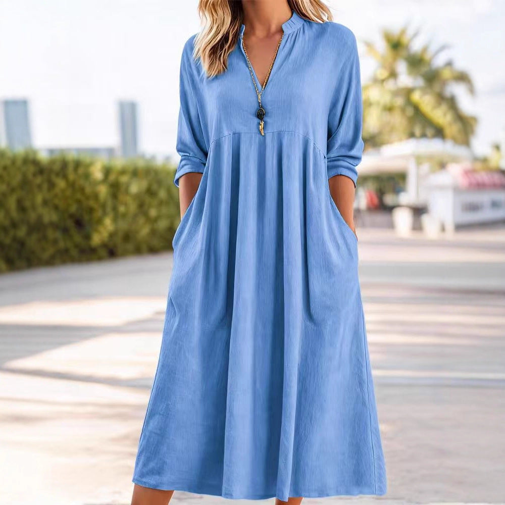 Amelia | Robe midi fluide décontractée en lin et coton