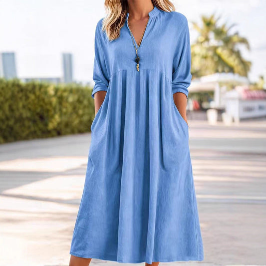 Amelia | Robe midi fluide décontractée en lin et coton