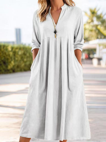Amelia | Robe midi fluide décontractée en lin et coton