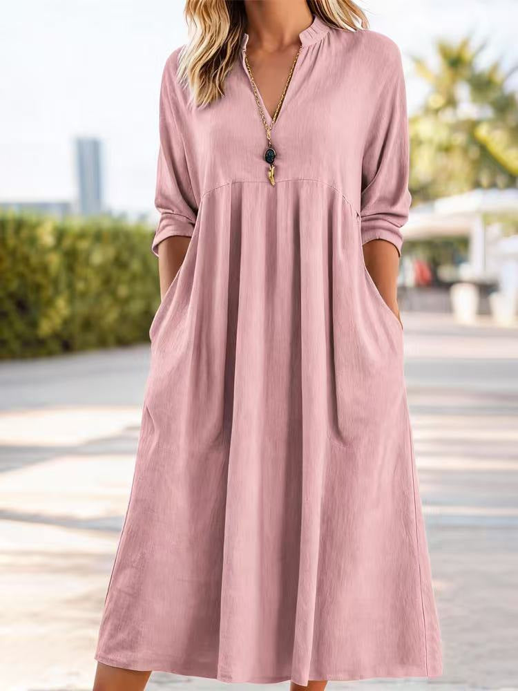 Amelia | Robe midi fluide décontractée en lin et coton