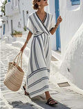 Elara | Robe longue portefeuille à rayures