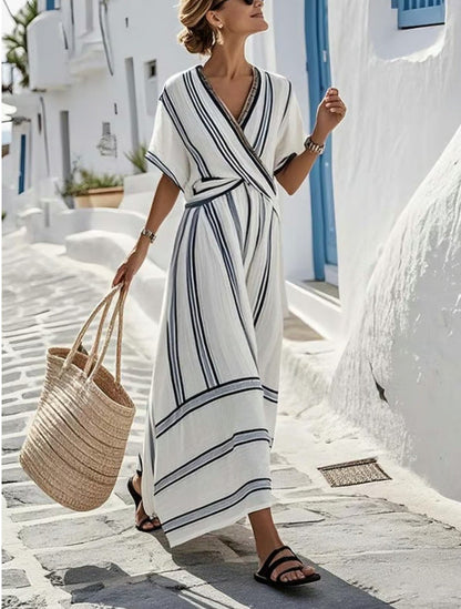 Elara | Robe longue portefeuille à rayures