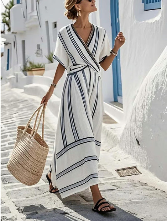 Elara | Robe longue portefeuille à rayures
