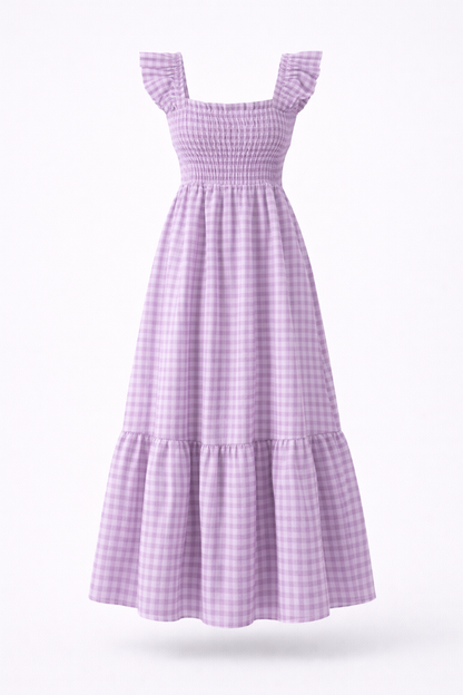 Lily | Robe longue smockée à carreaux Vichy