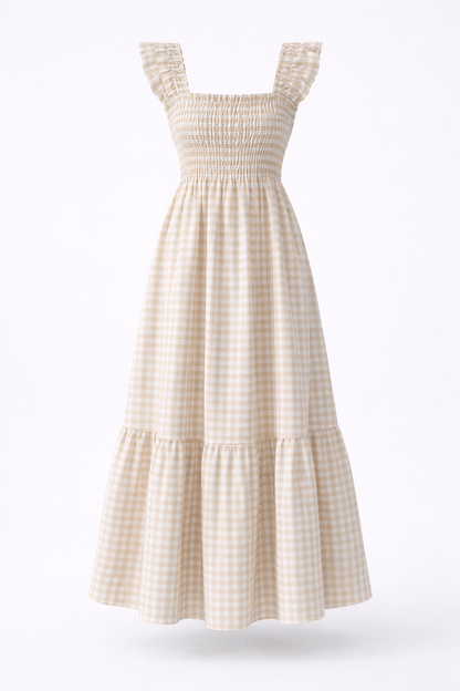 Lily | Robe longue smockée à carreaux Vichy
