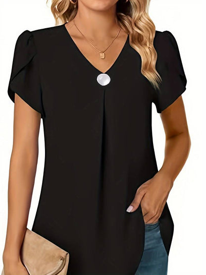 Basha | Blouse à manches courtes à volants avec un seul bouton
