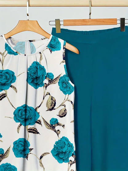 Alicia | Ensemble deux pièces floral cyan