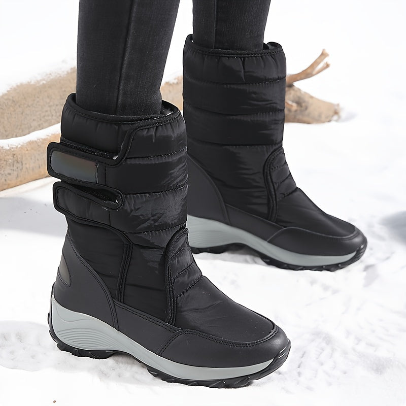 Bottes de neige mi-mollet matelassées à fermeture auto-agrippante pour femme