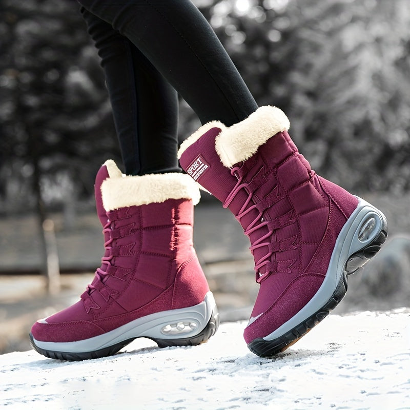 Bottes de neige mi-mollet à lacets avec manchette en fausse fourrure pour femme