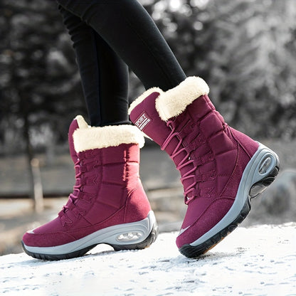 Bottes de neige mi-mollet à lacets avec manchette en fausse fourrure pour femme