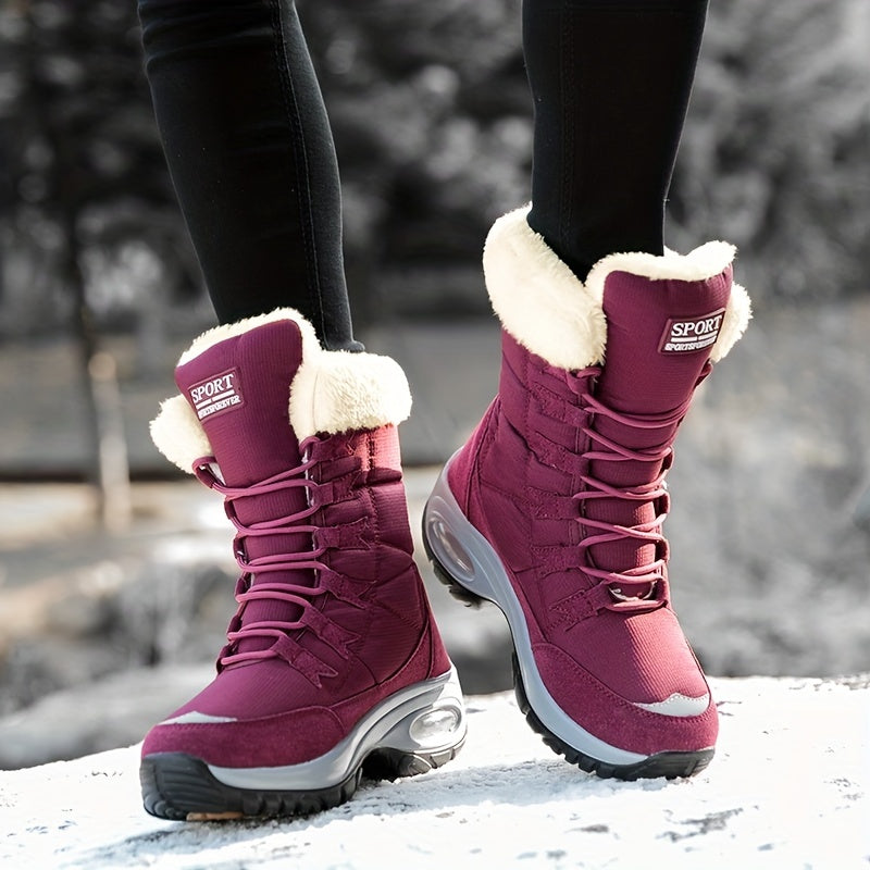 Bottes de neige mi-mollet à lacets avec manchette en fausse fourrure pour femme