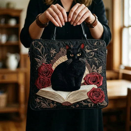Sac artisanal matelassé – Chat noir sur des livres