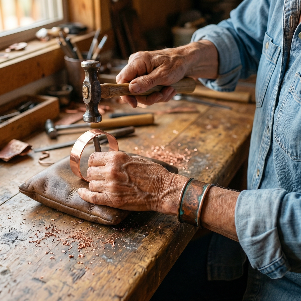 Bracelet en cuivre argenté
