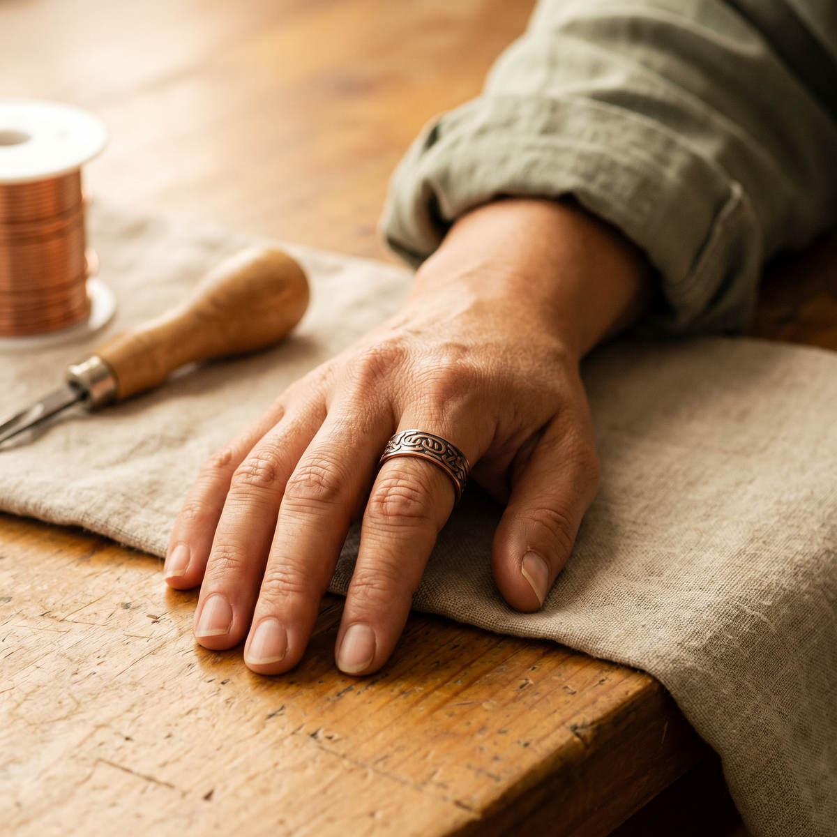 Bague en cuivre gravée