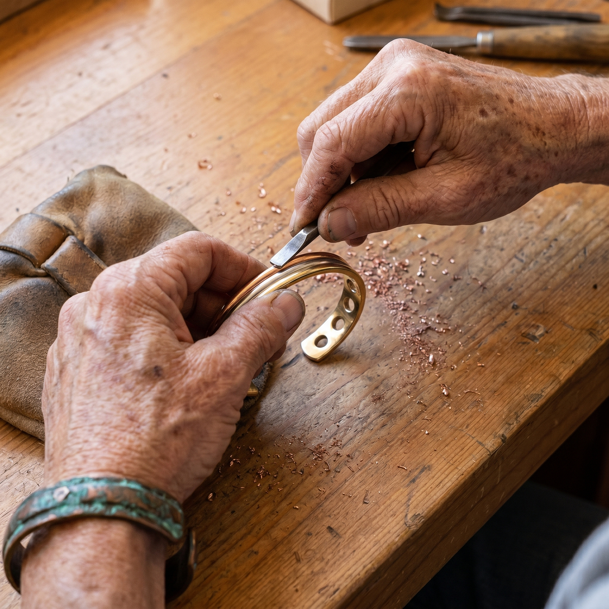Bracelet en cuivre à couture