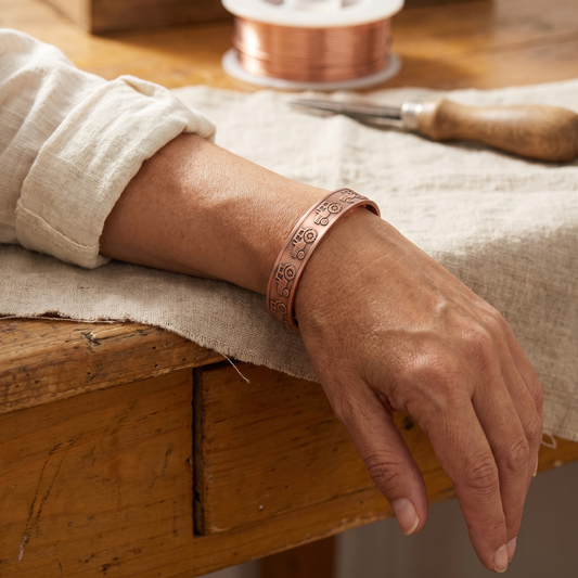 Bracelet en cuivre travaillé au motif de sillons de labour