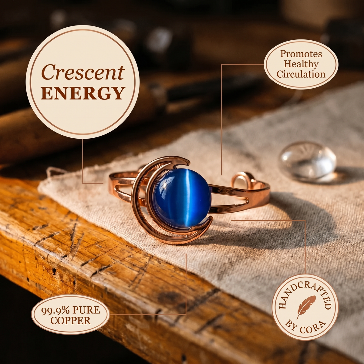 Bracelet en cuivre croissant