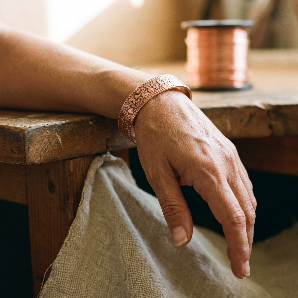 Bracelet en cuivre et en bois